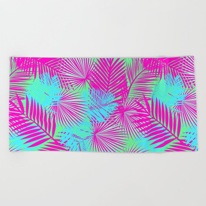 Neon Pink & Blue Tropical Print Beach Towel