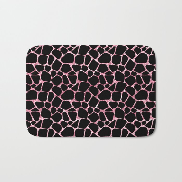 Black Pink Giraffe Skin Print Bath Mat