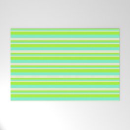 [ Thumbnail: Light Green, Aquamarine & Beige Colored Lines/Stripes Pattern Welcome Mat ]