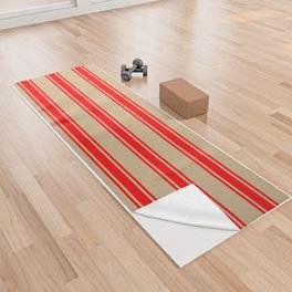 [ Thumbnail: Tan & Red Colored Lines Pattern Yoga Towel ]