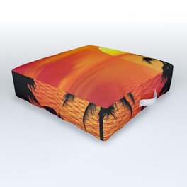 sunset on palm island Outdoor Floor Cushion | Sun, Tropicalisland, Sea, Tropical, Settingsun, Graphicdesign, Beach, Silhouettes, Sunset, Ocean 
