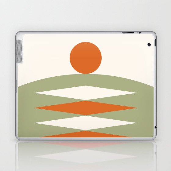 Abstract Geometric Sunrise 16 in Sage Green Orange Laptop & iPad Skin