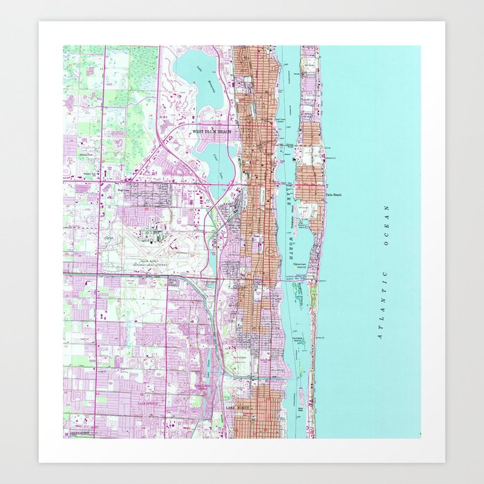 Vintage Map of Palm Beach Florida (1946) 2 Art Print by BravuraMedia