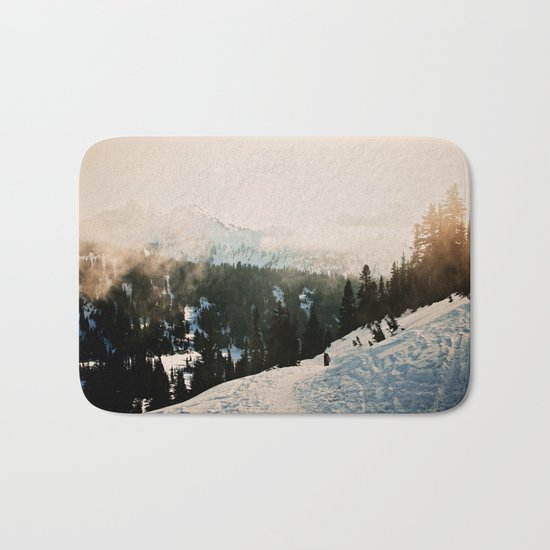 Winter Mountain Hike Bath Mat