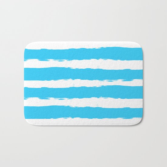 Simply hand-painted teal stripes on white background -Mix & Match Bath Mat
