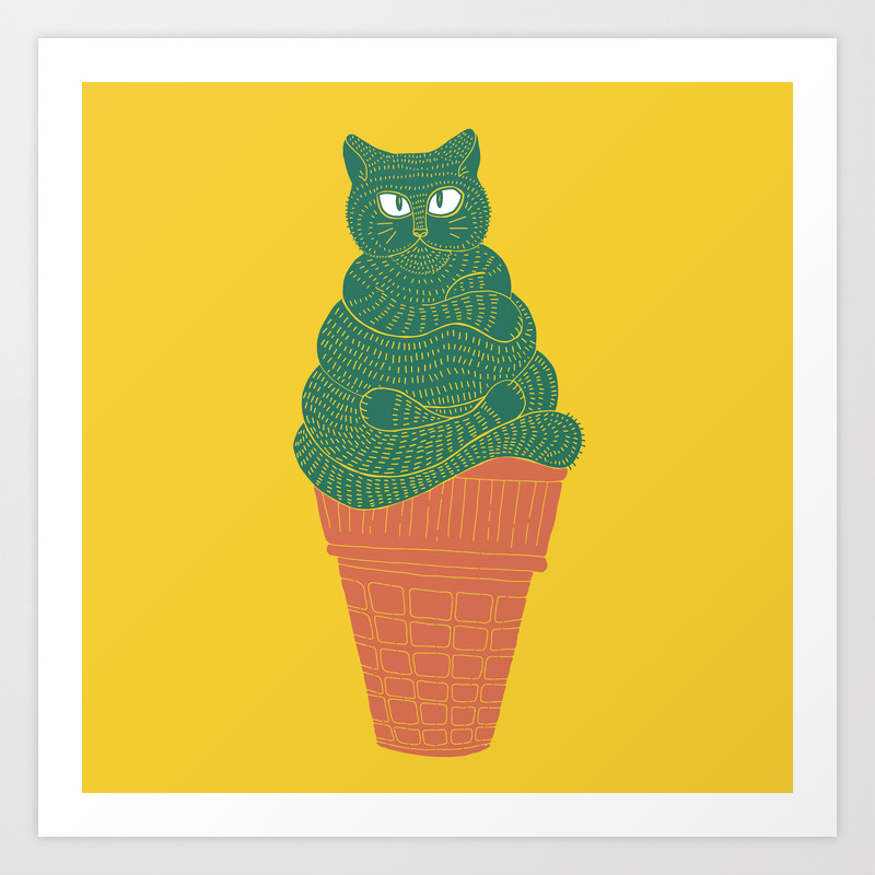 Fat Cat Melting On An Ice Cream Cone Art Print By Jfmoffet Society6