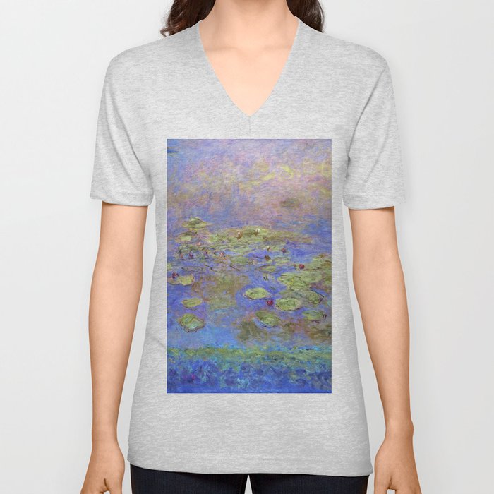 Water Lillies - Claude Monet (indigo blue) V Neck T Shirt