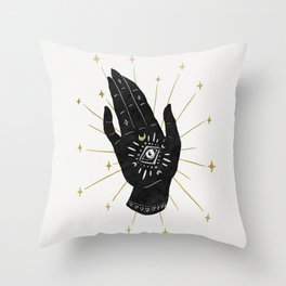 Mystic Hand with Eye - Black and Gold Ink Throw Pillow