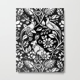 Pheasant and Hare Pattern, Black and White Metal Print | Williammorris, Pattern, Artnouveau, Floral, Blackandwhite, Digital, Hare, Graphicdesign, Rabbits, Flowersandleaves 
