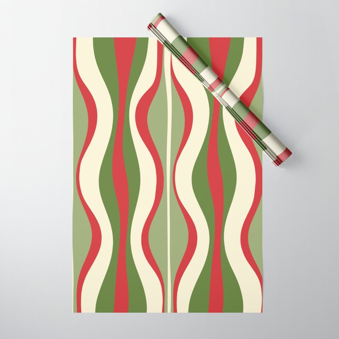 Mod Christmas - Retro Hourglass Abstract Pattern in Green, Red, and Cream  Wrapping Paper