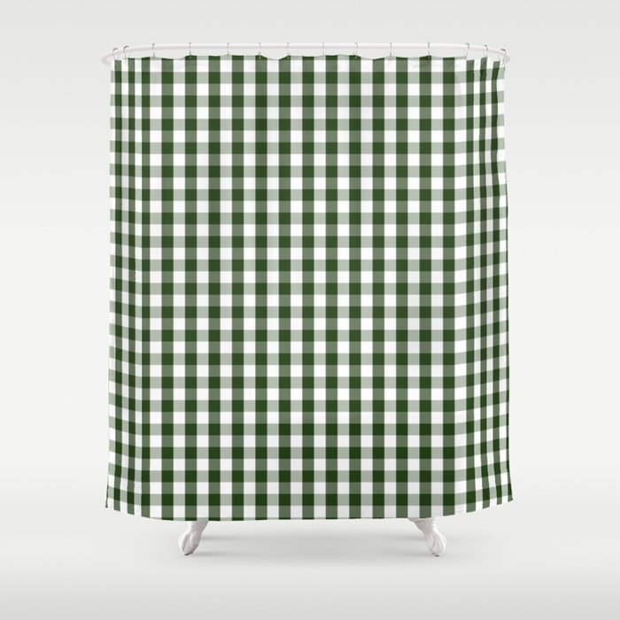 Dark Forest Green And White Gingham Check Shower Curtain By