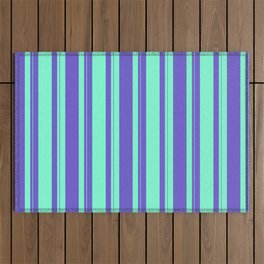 [ Thumbnail: Aquamarine & Slate Blue Colored Lines Pattern Outdoor Rug ]