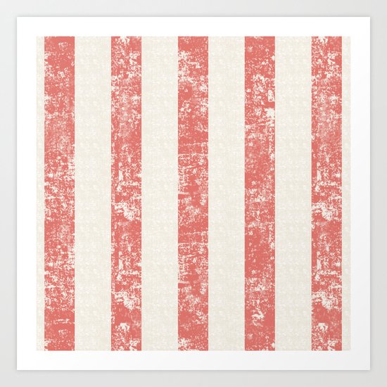 Maritime Beach Pattern- Red and White Stripes- Vertical - Art Print