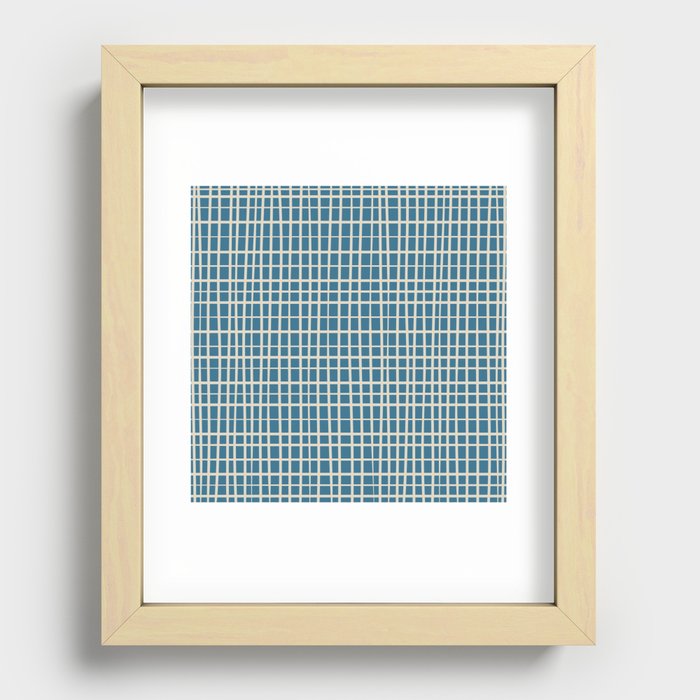 Irregular Grid Pattern in Boho Blue and Beige Recessed Framed Print