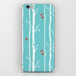 Birch tree forest with red birds  iPhone Skin