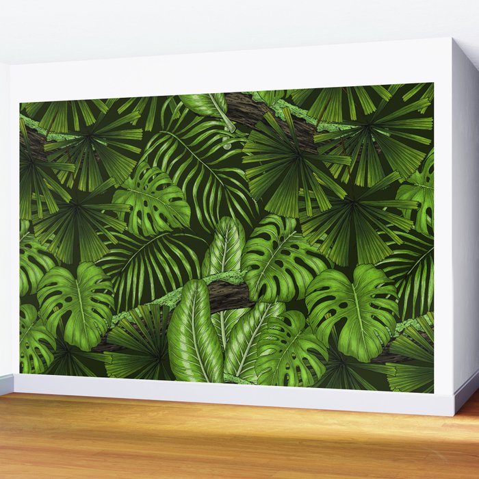 Jungle leaves Wall Mural by katerinamitkova | Society6