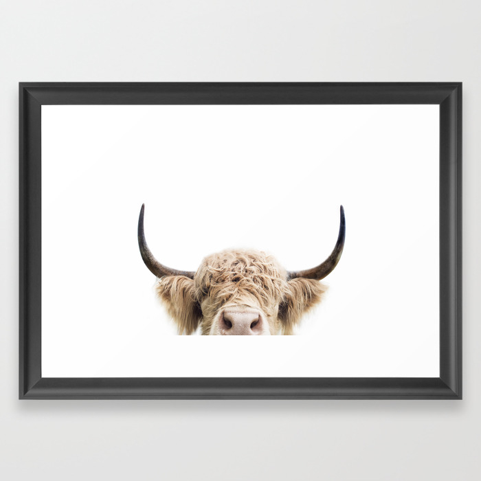 Peeking Highland Cow Framed Art Print By Katypie Society6