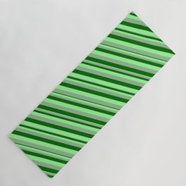 [ Thumbnail: Dark Sea Green, Dark Green & Green Colored Lines/Stripes Pattern Yoga Mat ]