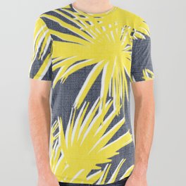 Retro Tropical Palm Trees Yellow on Navy All Over Graphic Tee