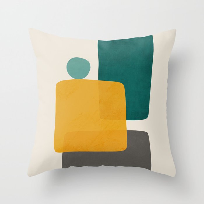Teal Mustard Abstract Shapes 01 Throw Pillow