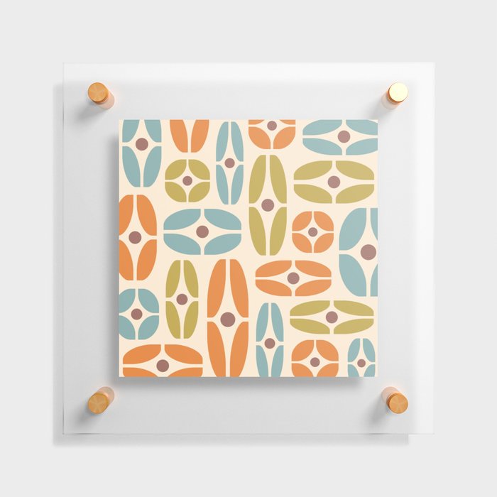 Mid Century Modern Geometric Abstract 822 Brown Orange Olive Green, Blue and Beige Floating Acrylic Print