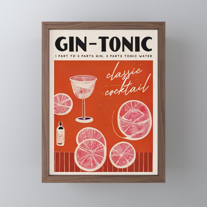 Gin Tonic Retro Poster Red Drinks, Vintage Wall Mini | Cinema Prints, Print Recipe, by Art SipCircle Society6 Art Framed Bar