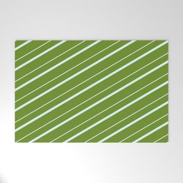 [ Thumbnail: Green & Light Cyan Colored Stripes/Lines Pattern Welcome Mat ]