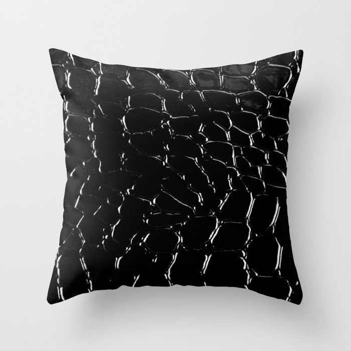 Exotic Black Crocodile Patent Leather Throw Pillow