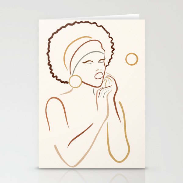 Afro Black Woman Portrait minimalist boho art Stationery Cards
