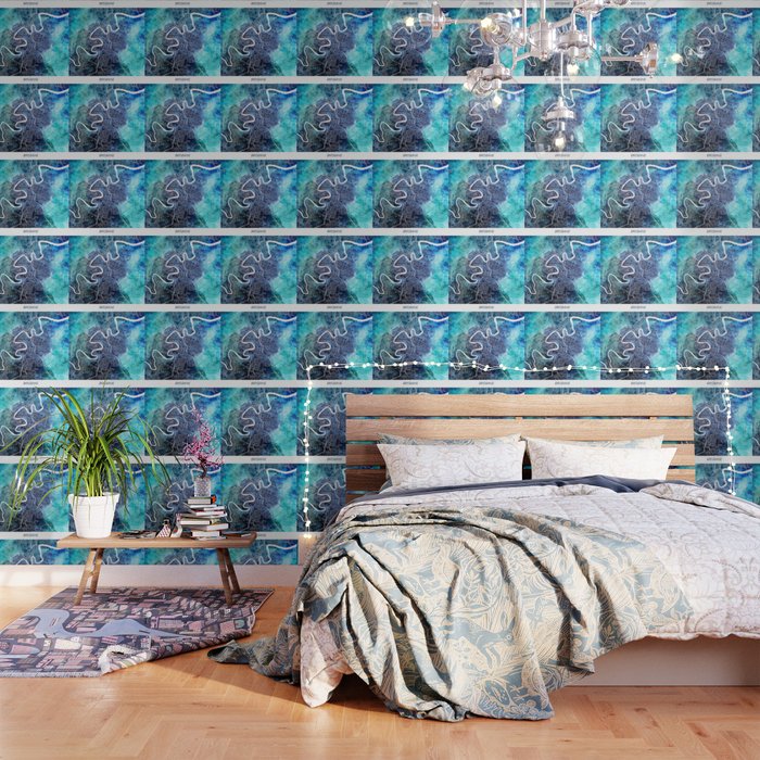 Brisbane Australia Map Navy Blue Turquoise Watercolor Wallpaper