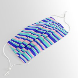 [ Thumbnail: Turquoise, Blue, and Pink Colored Lined/Striped Pattern Face Mask ]
