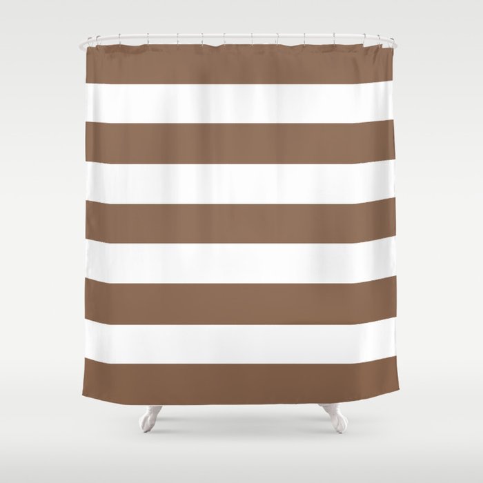 Dark Brown Tangelo Solid Color White Stripes Pattern Shower