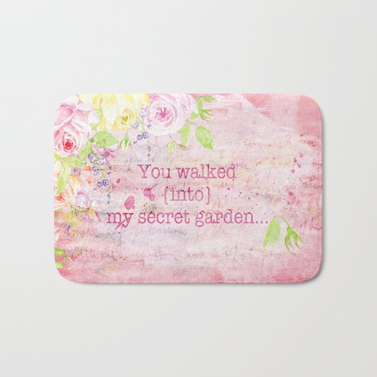 You walked into my secret garden - Pink flower typography Bath Mat