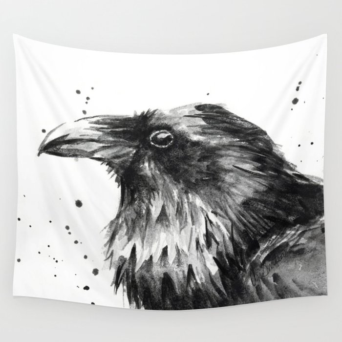 Raven Watercolor Bird Animal Wall Tapestry