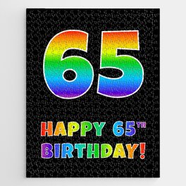 [ Thumbnail: HAPPY 65TH BIRTHDAY - Multicolored Rainbow Spectrum Gradient Jigsaw Puzzle ]