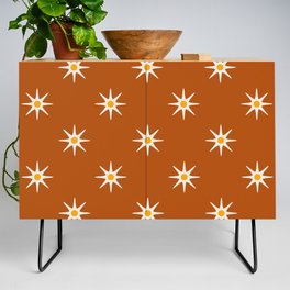 Atomic mid century retro star flower pattern in orange background Credenza