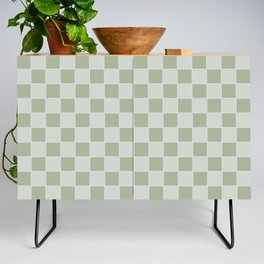 Retro Check Grid Pattern in Sage Green, Celadon, and Pale Grey Credenza
