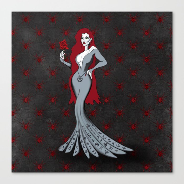 Gothic Femme Fatale With Red and Grey background Canvas Print