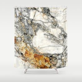 White and Rust Marble Slab Shower Curtain