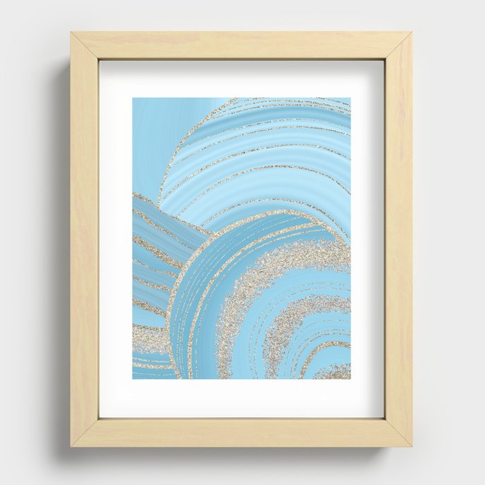 Sky Blue Faux Marble Mermaid Ocean Waves Landscape Recessed Framed Print