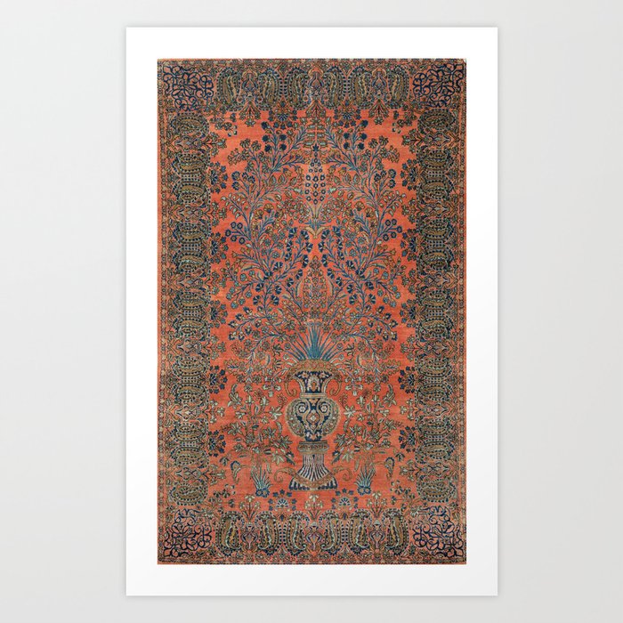 Beautiful Antique Persian Rug Ornamental Vintage Sarouk Carpet Art Print