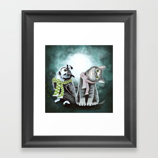 Cat and Owl Framed Art Print