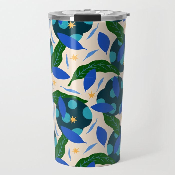 Abstract Modern Blue Green Leaves Botanical Pattern Travel Mug