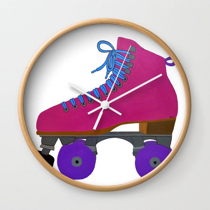 Pink Roller Skate Wall Clock