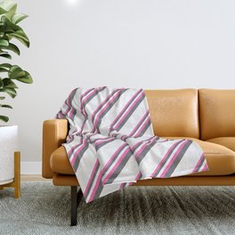 [ Thumbnail: Hot Pink, Dim Grey & White Colored Pattern of Stripes Throw Blanket ]