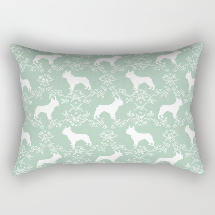 French Bulldog floral minimal mint and white pet silhouette frenchie pattern Rectangular Pillow