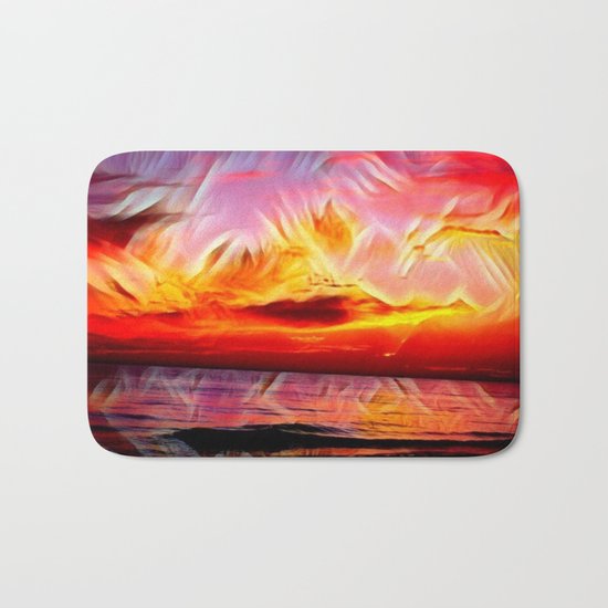 Sky on Fire (Sunset over Great Lake Michigan Beach) Bath Mat
