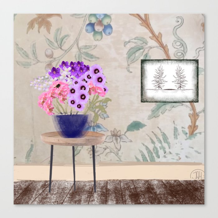 Flowers in a shabby chic room Canvas Print