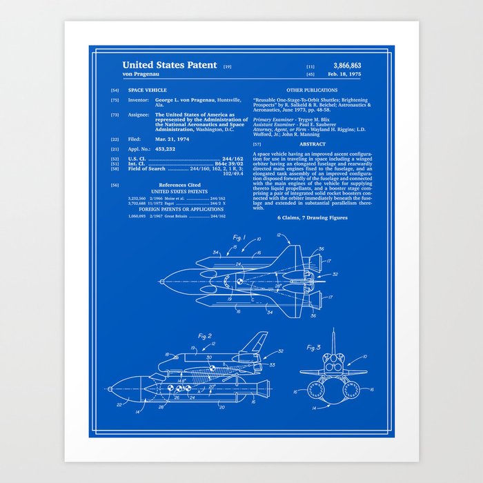 Space Shuttle Patent - Blueprint Art Print