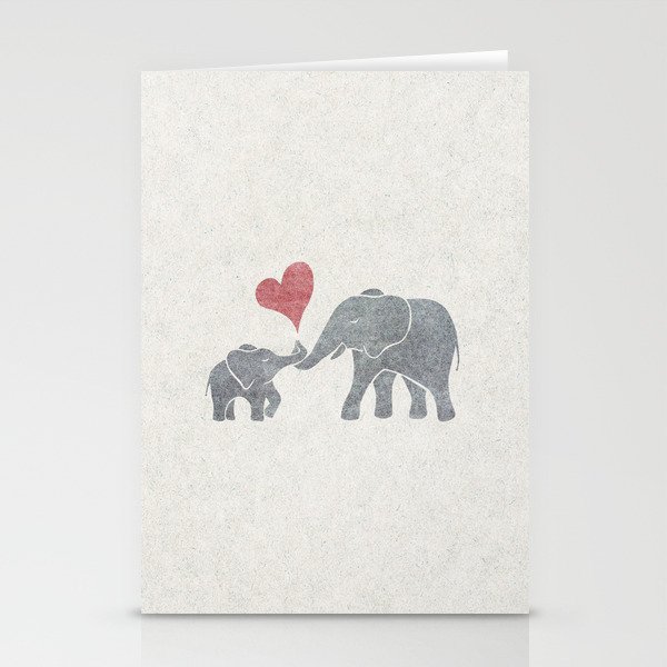 Elephant Hugs with Heart in Muted Gray and Red Stationery Cards
